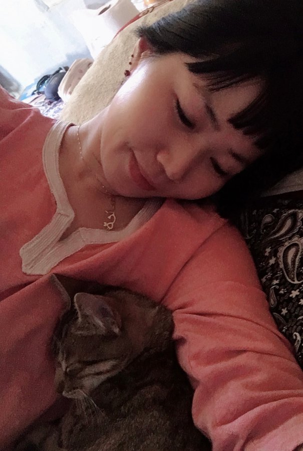 猫と過ごすスタッフ